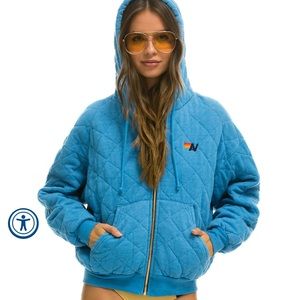 Aviator Nation Quilted Zip Hoodie Relaxed